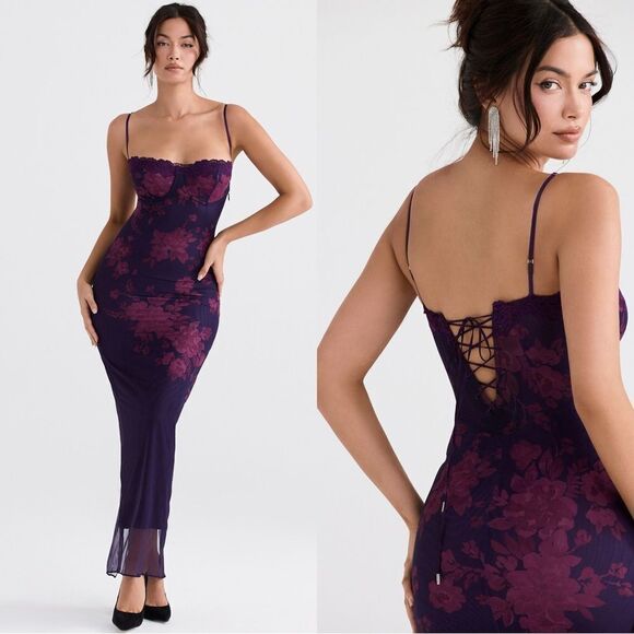 HOUSE OF CB AIZA GRAPE FLORAL PRINT MAXI DRESS - Picture 1 of 17